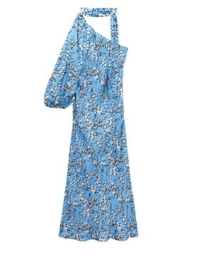 Zara Studio Blue Floral One-Shoulder Dress long sleeve medium